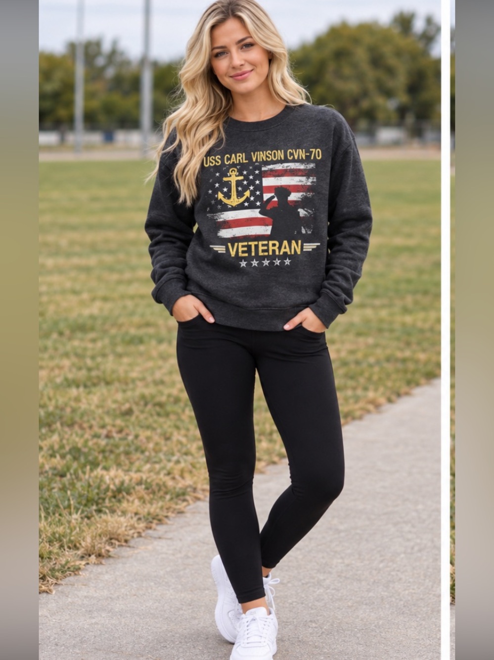 🔥 NWT Port & company USS Carl Vinson CVN-19 veteran gray fleece unisex sweater - Picture 3 of 12